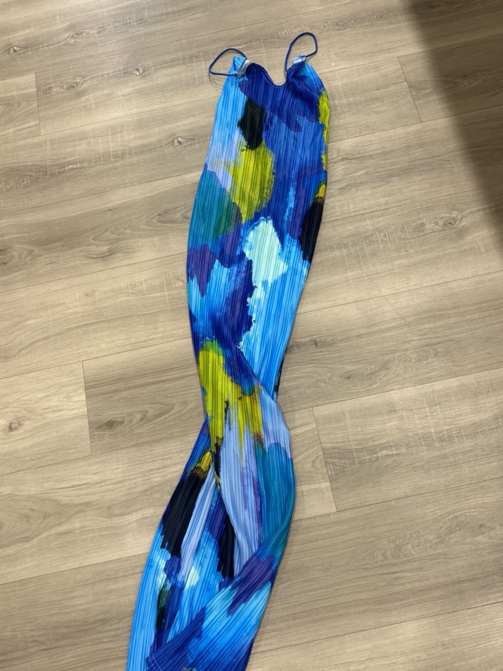 PrettyLittleThing Blue Multi Pleated Maxi Slip Dress